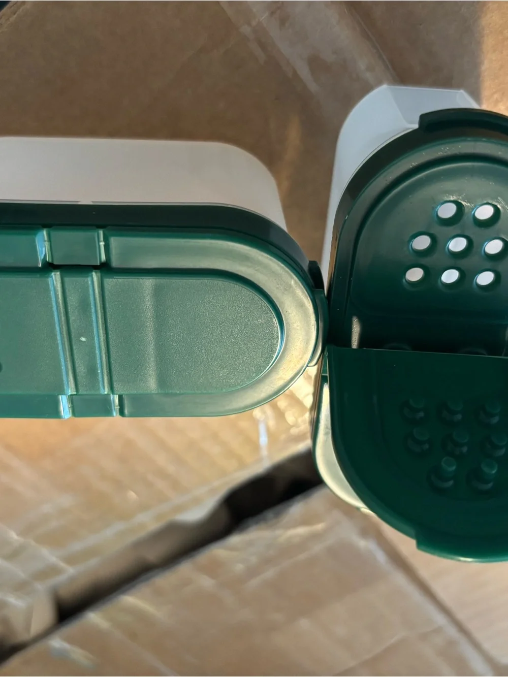 Tupperware Clear Spice Shakers with Dark Green Flip Lids - Set of 2